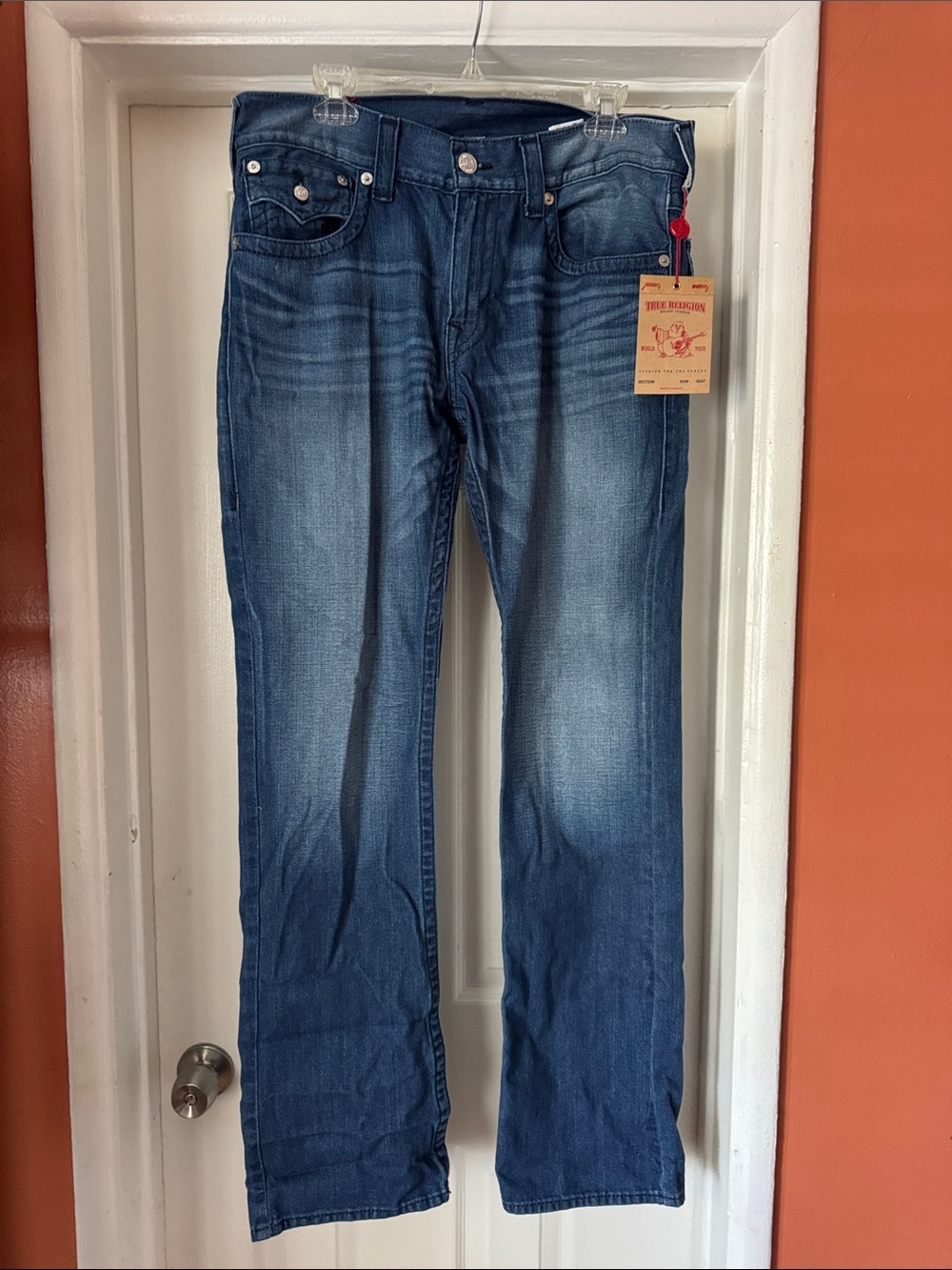 True Religion Straight Leg Jeans in Dark Blue Wash
